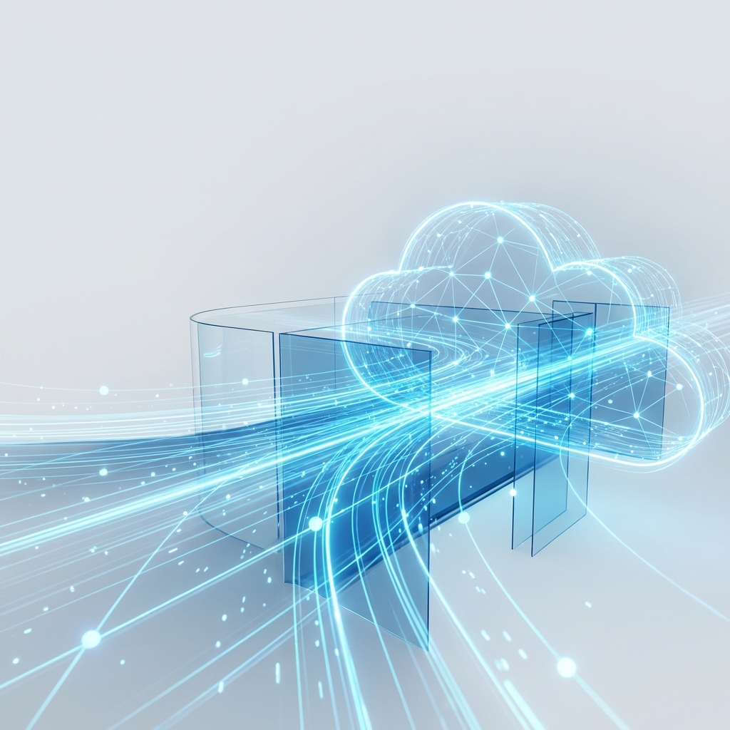 Ilustração 3D de nuvem e conectividade representando hospedagem de alta velocidade